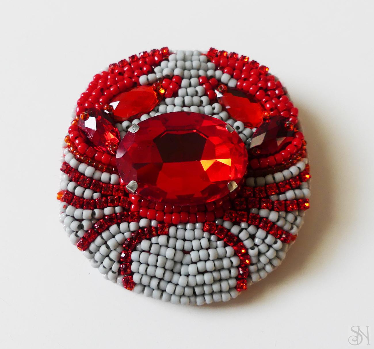 Handmade šitá korálková brošňa pre znamenie zverokruhu - rak