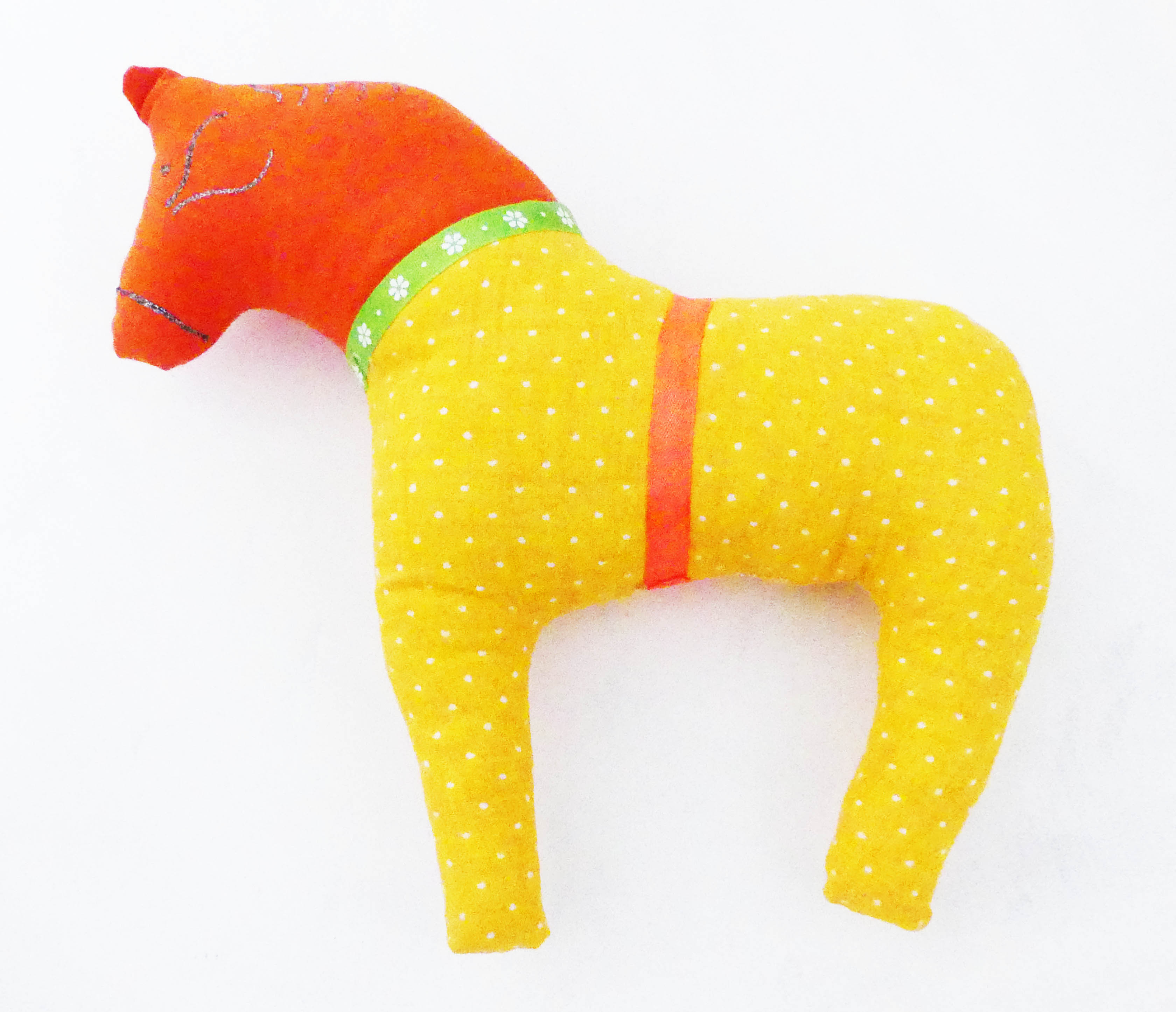 Oranžovo-žltý koník - šitá handmade dekorácia