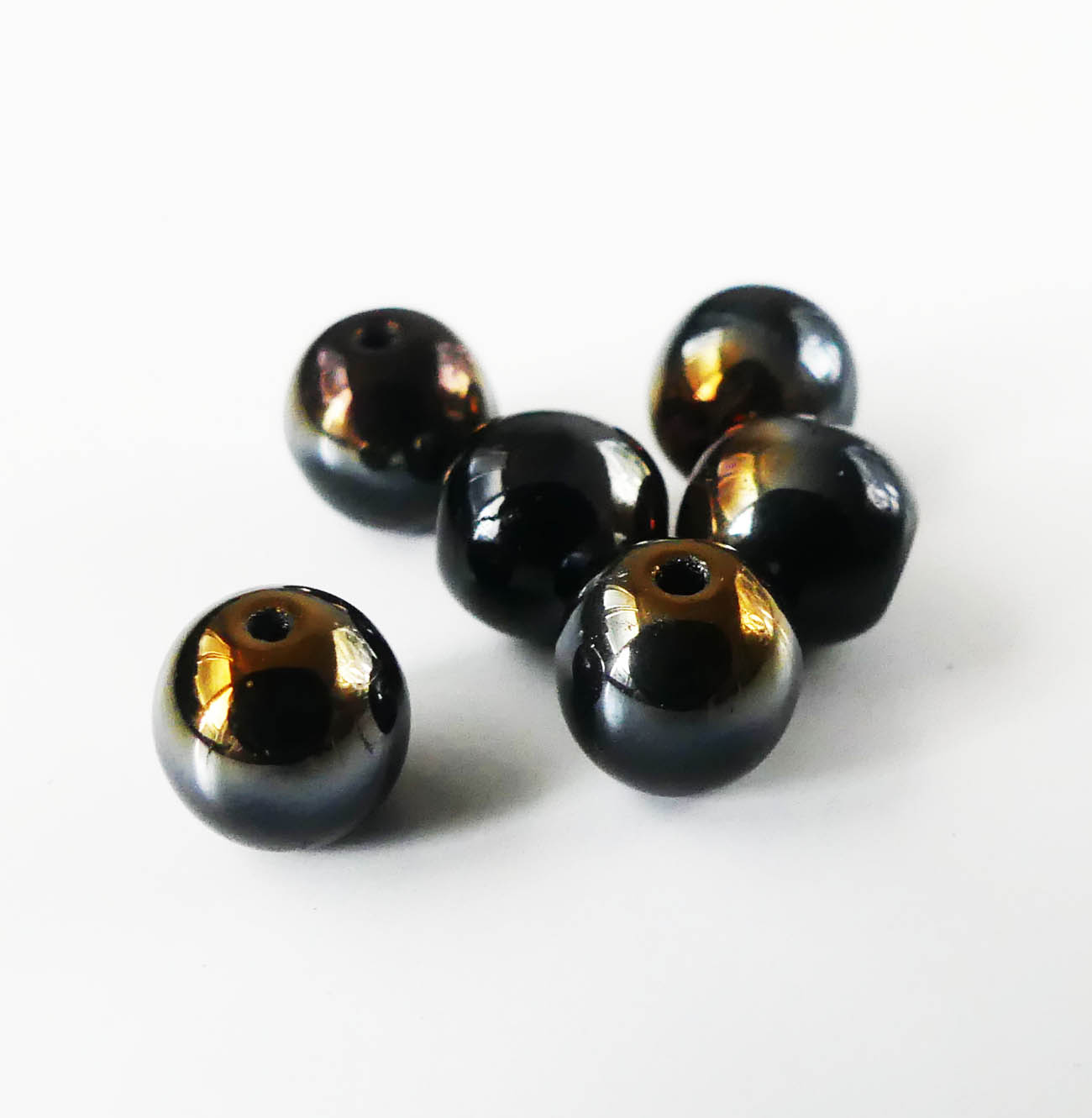 Sklenené korálky 6 mm čierna hematit - 10 ks